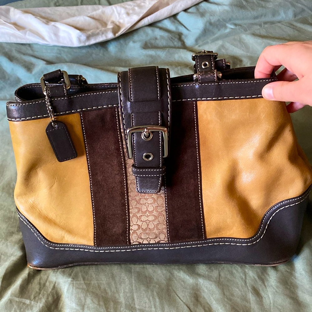 Two Tone Leather and Buckles Coach Bag